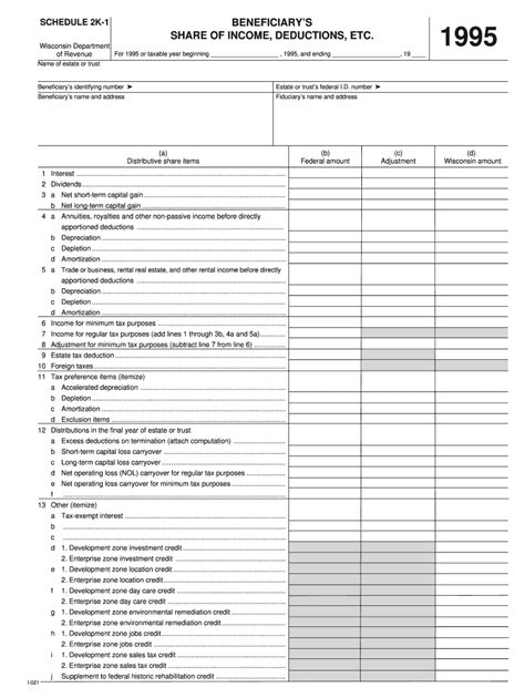 Fillable Online Revenue Wi Sch K Beneficiarys Share Of Income
