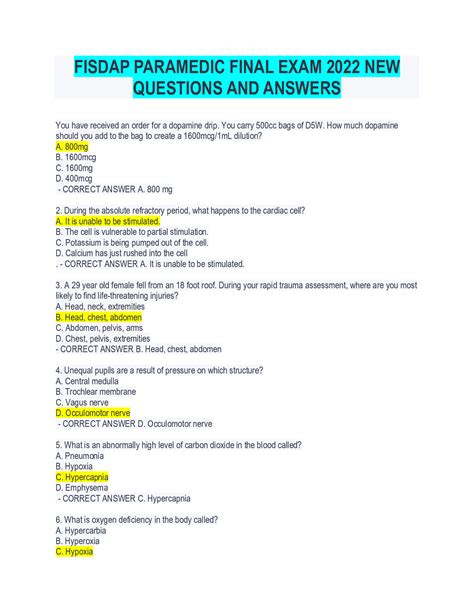 Fisdap Paramedic Final Exam New Questions And Answers Browsegrades