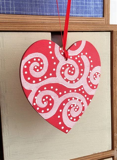 Wooden Valentine Heart Handpainted Individual 10cm Hand Painted