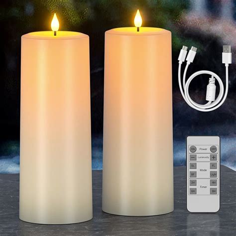 Pchero 10 X 4 Large Rechargeable Flameless Candles With Remote Timer Solar