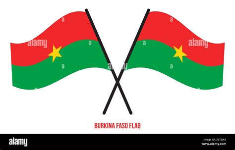 Two Crossed Waving Burkina Faso Flag On Isolated White Background