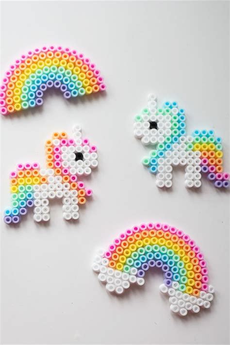 DIY Perler Beads With Unicorn And Rainbow Template