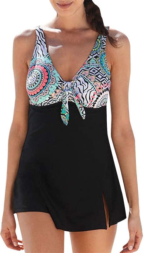 Tifiy Women Plus Size Print Bow Tankini Bikini Swimwear Swimsuit Push