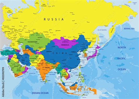 Colorful Asia Political Map With Clearly Labeled Separated Layers ...