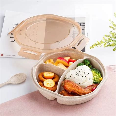 Round Wheat Straw Bento Box Containers China Food Storage Containers