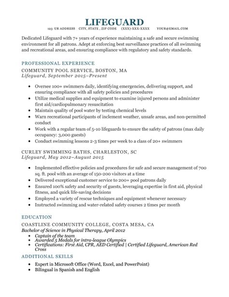 Lifeguard Resume Samples Writing Guide Resume Genius