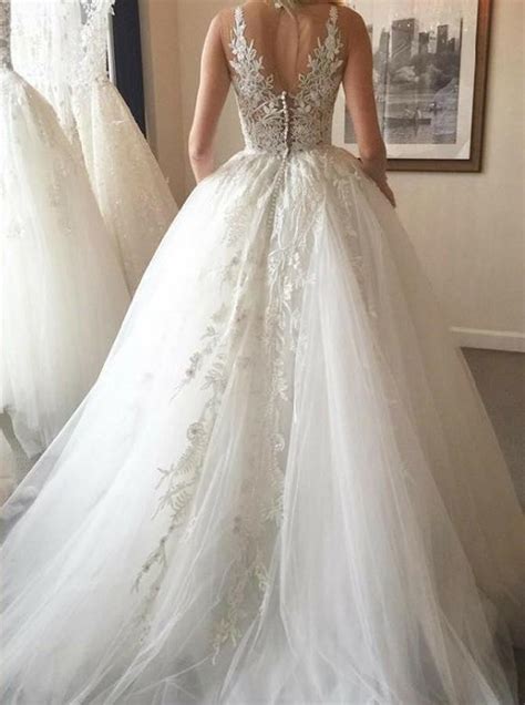 Buy Elegant Ball Gown Round Neck Ivory Open Back Wedding Dress With