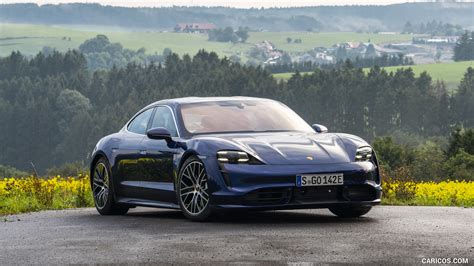 2020 Porsche Taycan Turbo Color Gentian Blue Metallic Front Three Quarter