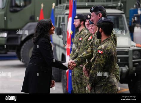 Canadian Minister Of Defence Anita Anand Greets Canadian Armed Forces