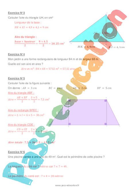 Aire Des Figures Usuelles Examen Evaluation Avec La Correction 6eme