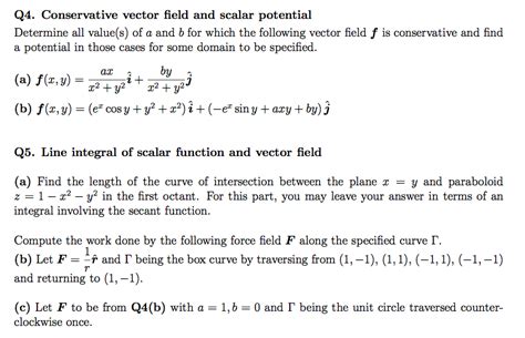 Solved Q4 Conservative Vector Field And Scalar Potential