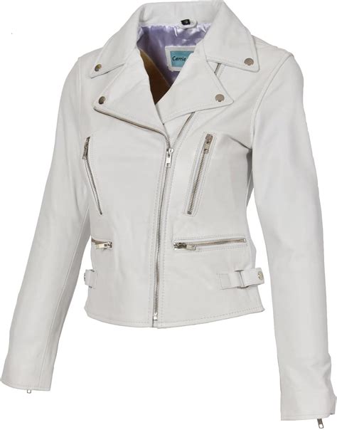 Womens Leather Jackets Motorcycle Bomber Biker White Real Leather ...