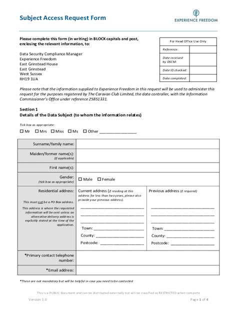 Fillable Online Subject Access Request Template Word PDF Fax