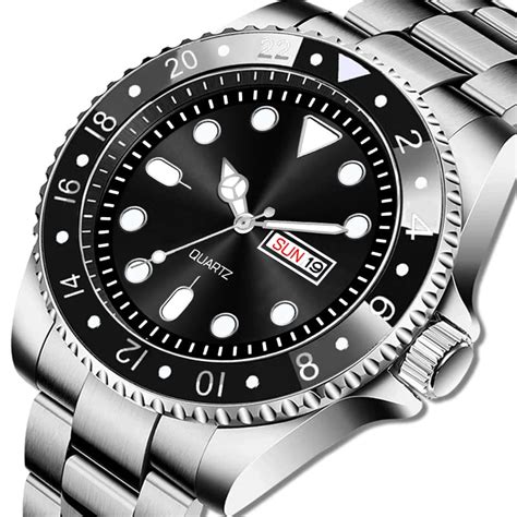 Shocknshop Analog Black Dial Stainless Steel Chain Day And Date