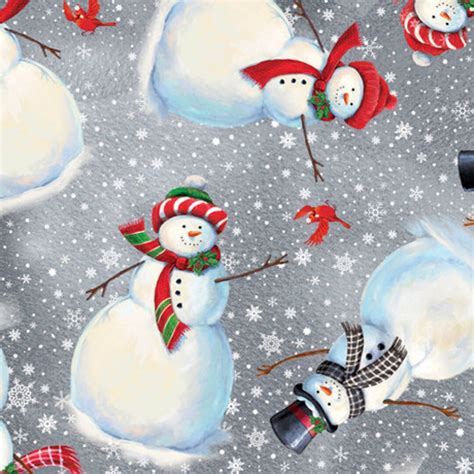 Winter Greetings Snowman Toss Gray 28338 K By Quilting Treasures 100