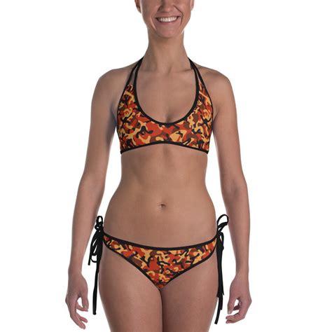 Bikini De Cuerda Reversible Naranja O Negro Tama O Etsy