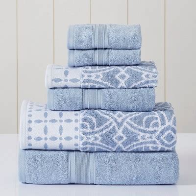 Modern Threads 6 Piece Yarn Dyed Jacquard Solid Towel Set Monroe Blue