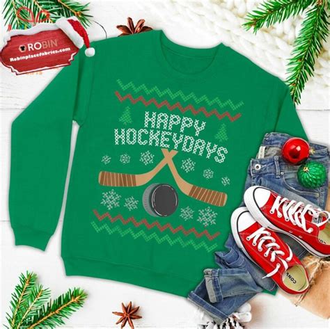 Happy Hockeydays Ugly Christmas Sweater Hockey Robinplacefabrics