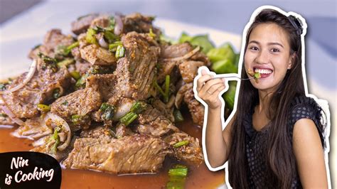 Spicy Thai Grilled Pork Salad Recipe Moo Nam Tok Nin Is Cooking