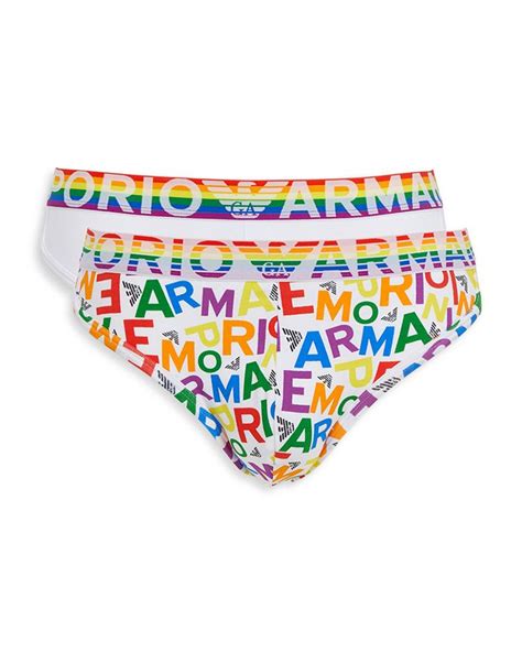 Emporio Armani Armani Cotton Blend Rainbow Logo Briefs Pack Of 2