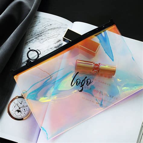 Fashion Customized Logo Clear Pvc Zipper Cosmetic Makeup Slider Bag