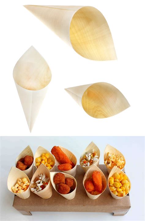 Eco Friendly Biodegradable Disposable Wooden Cone Food Containers