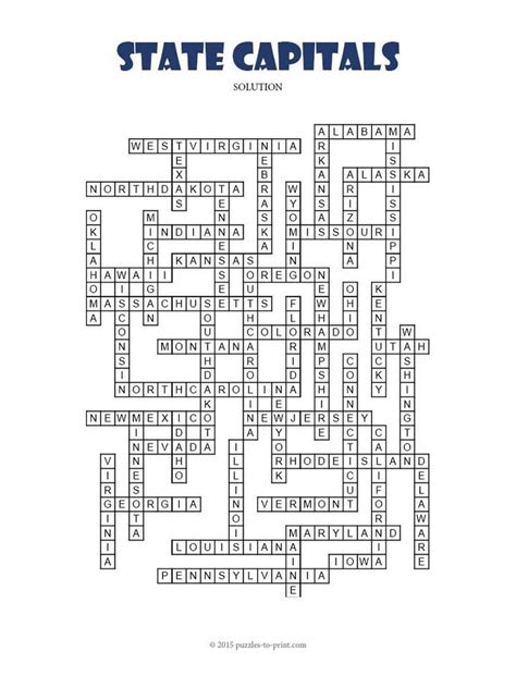 Us State Capital Crossword