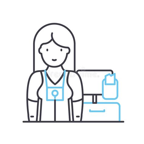 Female Cashier Line Icon Outline Symbol Vector Illustration Concept