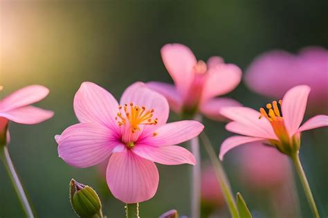 Premium AI Image | Pink flowers in the morning sun