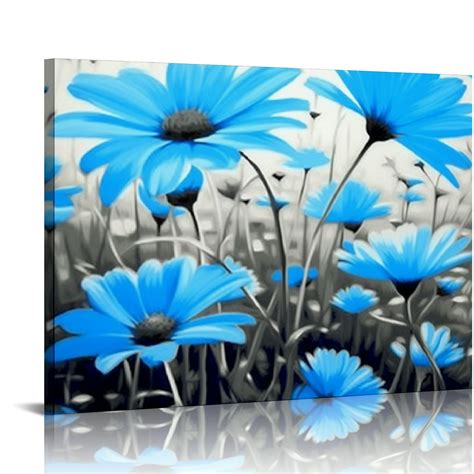 JEUXUS Blue Flower Wall Art Teal Floral Canvas Pictures For Living