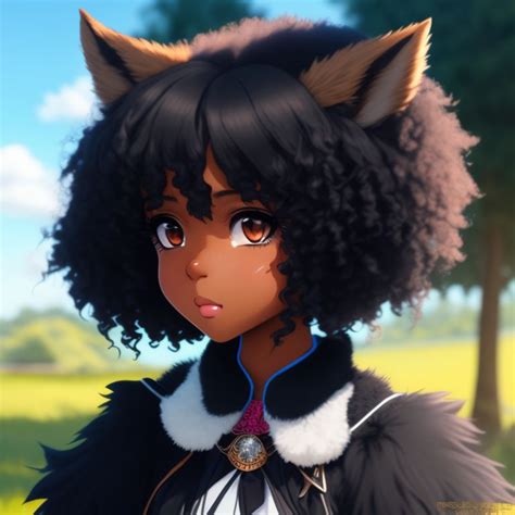 Equal Jay936 Black Girl Dark Skinned Anime Girl Black Fluffy Long Hair Black Fluffy Fox