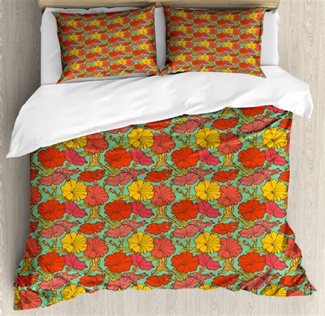 Garden Art King Size Duvet Cover Set Botany Inspired Sketch Style Romantic Flower Bouquet