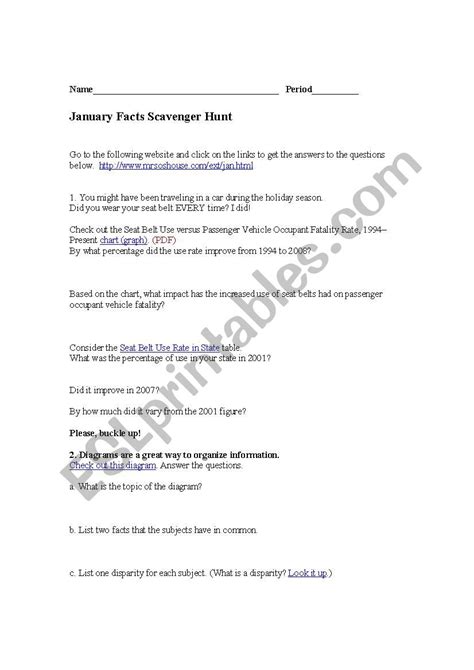 January Scavenger Hunt - ESL worksheet by sdpowers68