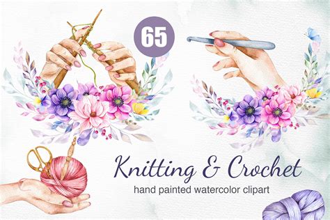 Knitting Crochet Watercolor Clipart Design Cuts