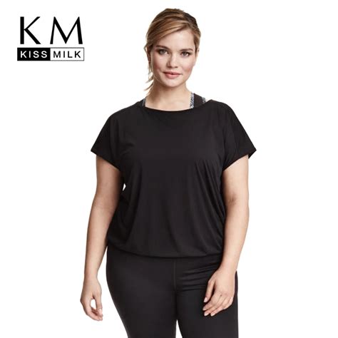 Kissmilk Big Size Fashion Women Clothing Casual Solid T Shirt O Neck