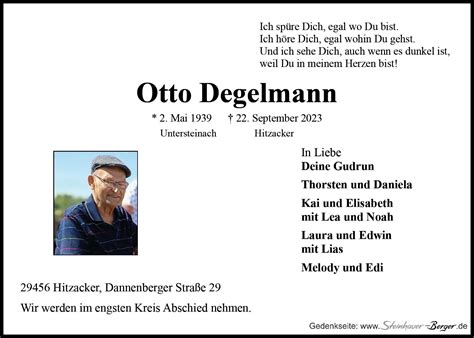 Das Trauerportal F R L Chow Dannenberg Todesanzeigen Otto Degelmann