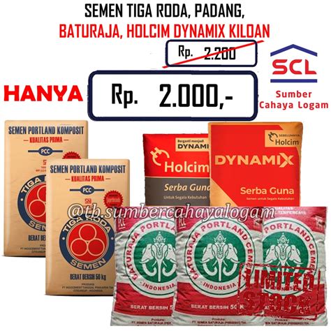 Jual Semen Tiga Roda Padang Baturaja Holcim Dynamix Kiloan Portland