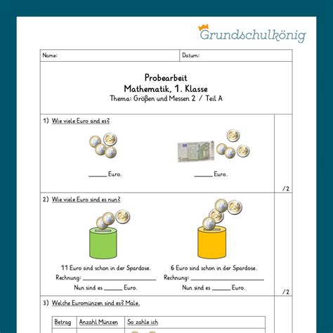 Mathe 1 Klasse Zwei Proben Größen Und Messen 2 Grundschulkönig Gmbh