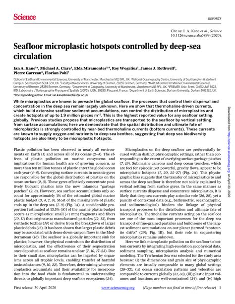 Pdf Seafloor Microplastic Hotspots Controlled By Deep Sea Circulation