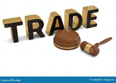 Trade Word And Auction Hammer On White Background3d Illustration Stock