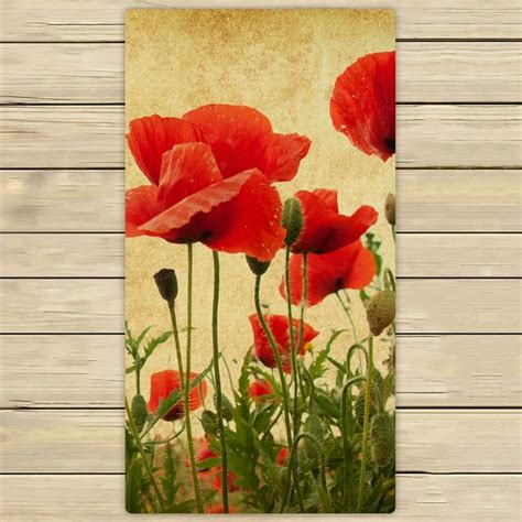 Ykcg Vintage Retro Poppy Flower Field Hand Towel Beach Towels Bath Shower Towel Bath Wrap For