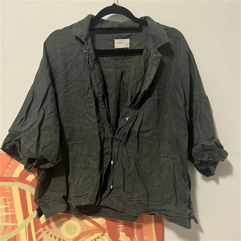 Nude Lucy Crinkly Button Up Shirt Oversized Depop