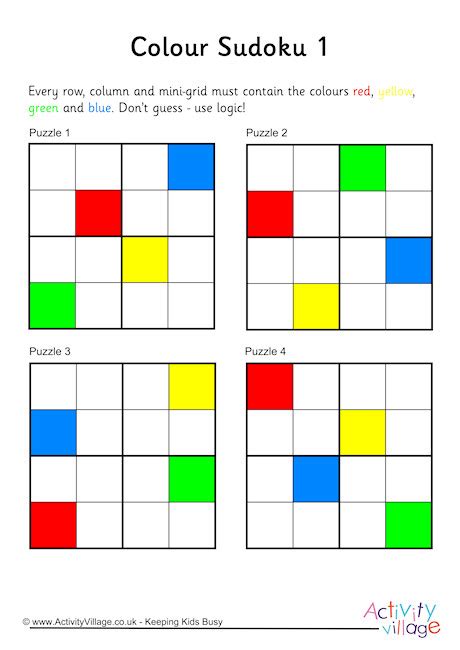 Colour Sudoku 4x4 Puzzles 1