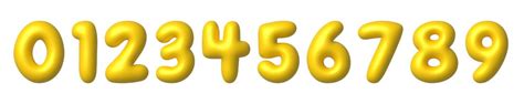 Premium Vector | Set of yellow 3D numbers icons Cute metallic cartoon ...