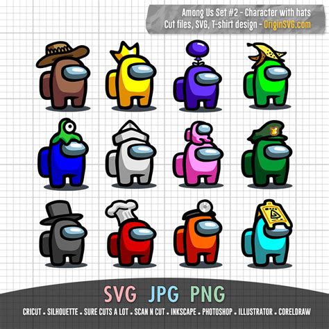 Among Us Set 2 Among Us Characters Hat Svg Origin Svg Art Svg
