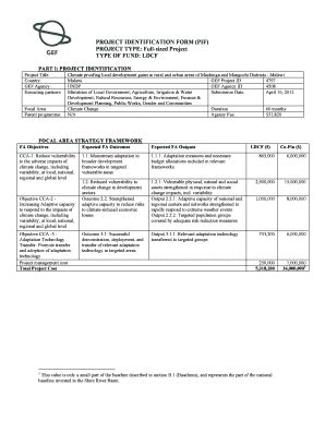 Fillable Online Adaptation Undp Project Identification Form Pif Project