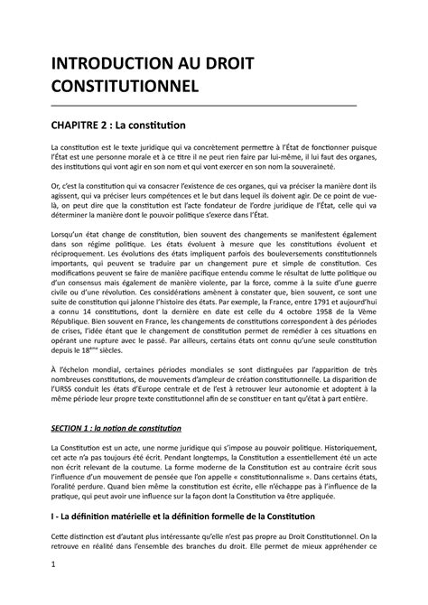 Droit Constit Chapitre Introduction Au Droit Constitutionnel