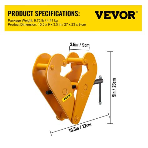 Vevor 2200lbs1ton Capacity Beam Clamp I Beam Lifting Clamp 3inch 9inch