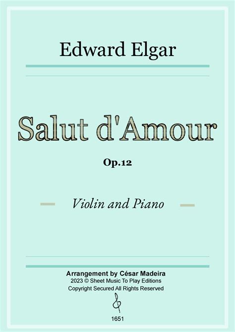 Salut D Amour By Elgar Violin And Piano Full Score And Parts Arr