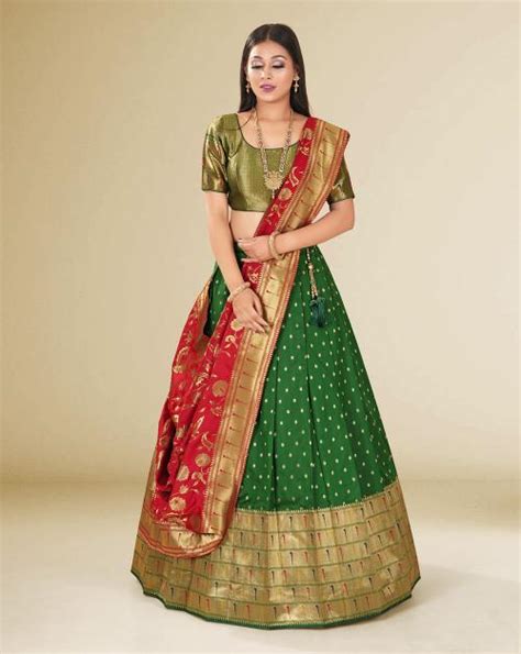 Buy HALFSAREE STUDIO Green Banarasi Silk New Lehenga Design Online At